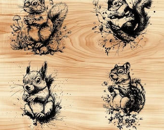 Squirrel Woodland Animal Hamster Laser File Wood Engraving PNG Kitchen Cut Chop Board Plank Pattern Coaster Xtool Glowforge LightBurn CO2 2D