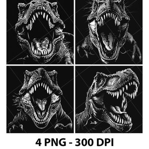 Jurassic Raptor T Rex Dinosaur Laser PNG File Slate Engraving Coaster Etch Xtool Wood burn Black White Cnc,Glowforge,LightBurn,CO2 Diode 3D
