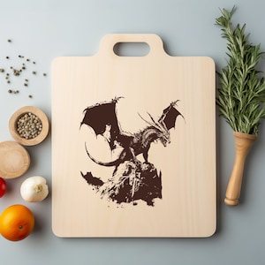 Archivo PNG de dragón Wyvern para grabar con láser, bandeja de madera, tabla de embutidos, posavasos, grabado Xtool, CNC, Glowforge, LightBurn, diodo de CO2