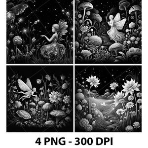 Fairy Firefly Flower Garden Genie Laser Engraving File Slate PNG Coaster Xtool Wood Black White Grayscale Cnc Glowforge LightBurn CO2 Diode