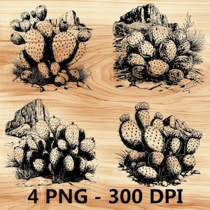 Prickly Pear Cactus Fruits Texas Sunset Laser File Wood Engraving PNG Kitchen Cut Chop Board Plank Pattern Coaster Xtool Glowforge LightBurn
