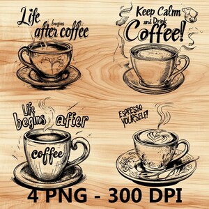 Citas de café con leche y té en taza caliente Archivo láser Grabado en madera PNG Tabla de cortar para cocina Patrón de tablón Posavasos Xtool Glowforge LightBurn CO2 2D