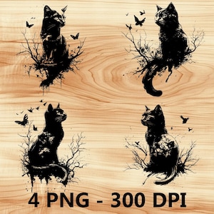 Gato negro de medianoche Gatito Archivo láser Grabado en madera PNG Tabla de cortar para cocina Patrón de tablón Posavasos Xtool Glowforge LightBurn CO2 2D