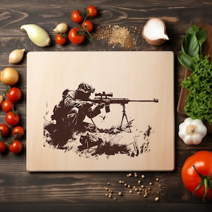 Archivo PNG de láser del ejército de francotirador soldado para grabar en bandeja de madera, tabla de embutidos, tabla para quemar, posavasos, herramienta Xtool, CNC, Glowforge, LightBurn, CO2