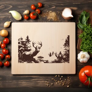 Archivo PNG de gacela de ciervo macho grabado con láser Bandeja de madera Tabla de embutidos Tabla de quemar Posavasos Grabado Xtool Negro Blanco Cnc, Glowforge, LightBurn, CO2