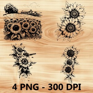 Campos de flores de granja con girasoles, archivo láser, grabado en madera, PNG, corte de cocina, tabla de cortar, diseño de tablón, posavasos, grabado, Xtool, Glowforge, LightBurn, CO2