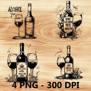 Alcohol Licor Vino Citas Vidrio Archivo láser Grabado en madera PNG Cocina Corte Tabla de cortar Tablón Patrón Posavasos Xtool Glowforge LightBurn CO2 2D