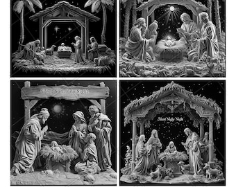 Nativity Christmas Birth Jesus Christ Slate Engraving File Wood Engrave PNG Design Pattern 2026 Trending Gift Personalized Wood Etched Stone