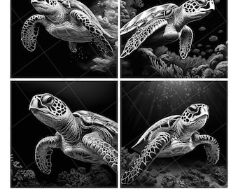 Sea Turtle Tortoise Swim Underwater Slate Engraving File Wood Engrave PNG Design Pattern 2026 Trending Gift Personalized Wood Etched Stone