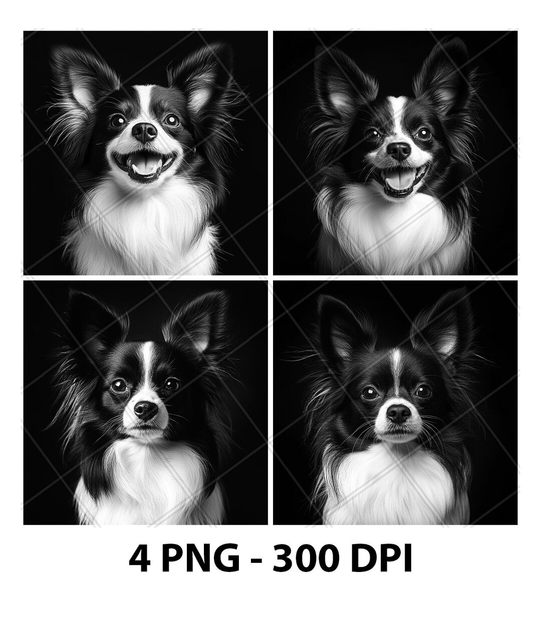 パピヨン犬の肖像画 顔 スレート彫刻ファイル レーザー彫刻 PNG
