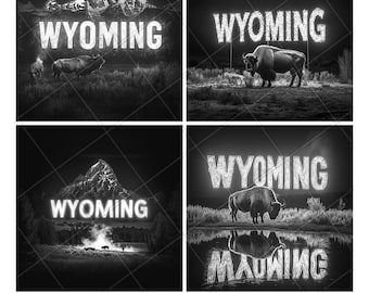 Wyoming USA State Buffalo Park Mountains Slate Engraving File Wood Engrave PNG Design Pattern 2026 Trending Gift Personalized Wood