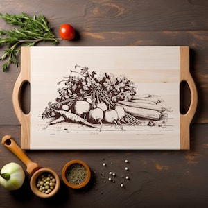 Archivo PNG de verduras para grabar con láser, bandeja de madera, tabla para embutidos, tabla para quemar, posavasos, Xtool, CNC, Glowforge, LightBurn, diodo de CO2