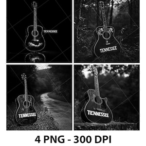 Tennessee staat gitaar berg symbool lasergravure bestand leisteen PNG Coaster Xtool hout zwart wit grijstinten CNC Glowforge LightBurn CO2