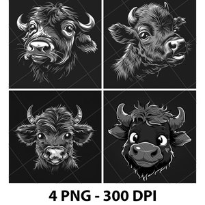 Bebê Vaca Búfalo Touro Boi Jovem Arquivo de Gravação a Laser Ardósia PNG Coaster Xtool Madeira Preto Branco Tons de Cinza Cnc Glowforge LightBurn CO2 Diodo 3D