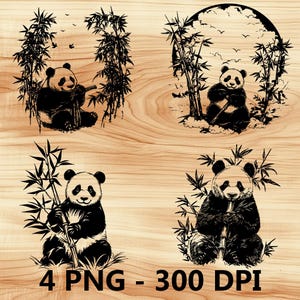 Panda Essen Bambusse Bär Wald Laser Gravierdatei Schiefer PNG Untersetzer Xtool Holz Schwarz Weiß Graustufen Cnc Glowforge LightBurn CO2 zahl