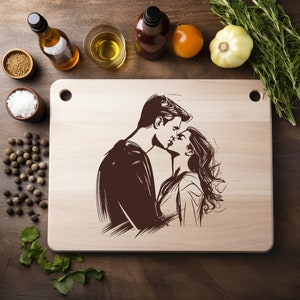 Pareja de enamorados besándose Archivo PNG láser Grabado de madera Tabla Bandeja Embutidos Tablón Quemar Posavasos Grabado Xtool Negro Blanco CNC, Glowforge, LightBurn, CO2