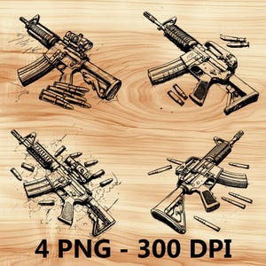 M14 Rifle de asalto Balas de pistola Armas de fuego Archivo láser Grabado en madera PNG Tabla de cortar de cocina Patrón de tablón Posavasos Xtool Glowforge LightBurn