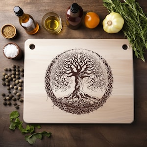 Árbol de la vida Archivo PNG grabado con láser Bandeja de madera Tabla de embutidos Tabla de cortar Posavasos Grabado Xtool Negro Blanco Cnc, Glowforge, LightBurn, Diodo CO2