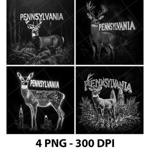 Pennsylvania USA US State Deer Buck Elk Laser Engraving File Slate PNG Coaster Xtool Wood Black White Grayscale Cnc Glowforge LightBurn CO2