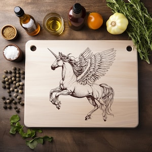 Unicornio Caballo Pegaso Archivo PNG Grabado Láser Tabla de Madera Bandeja Embutidos Tablón Quemar Posavasos Grabado Xtool Negro Blanco Cnc,Glowforge,LightBurn