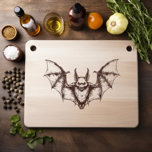 Murciélago vampiro pájaro volando Halloween Archivo láser Grabado en madera PNG Tabla de cortar para cocina Patrón de tablón Posavasos Xtool Glowforge LightBurn 3D