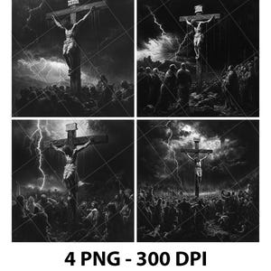 Ukrzyżowanie Jezus Krzyż Tłum Wielki Tydzień 3D Iluzja Plik Laserowy PNG Łupek Grawerowanie Podkładka Xtool Drewno Czarny Biały Glowforge LightBurn Co2 Cnc