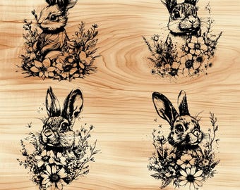 Rabbit Bunny Hare Woodland Animal Slate Engraving File Laser Engraved PNG Design Pattern 2026 Trending Gift Personalized Wood Etched Stone