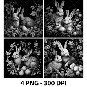 Hasen Kaninchen Blumen Hasen Laser Gravur Datei Schiefer PNG Untersetzer Xtool Holz Schwarz Weiß Graustufen Cnc Glowforge LightBurn CO2 zahl 3D