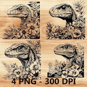 Dinosaurio Bosque Jungla T Rex Archivo Láser Grabado en Madera PNG Corte de Cocina Tabla de Cortar Diseño de Tablón Posavasos Grabado Xtool Glowforge LightBurn CO2