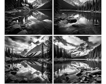 Rocky Mountain Park River Lake Stream Laser Engraving File Slate PNG Coaster Xtool Wood Black White Grayscale Cnc Glowforge LightBurn CO2 3D