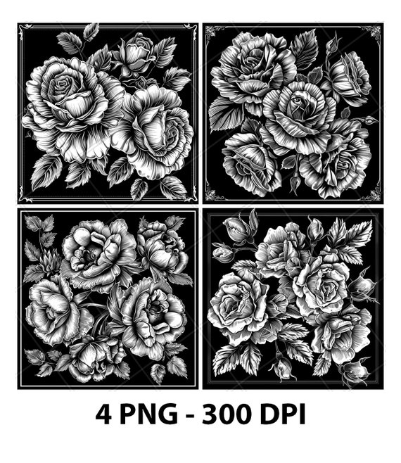Roses Flowers Floral Bouquet Laser Engraving File Slate PNG