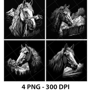 Pferd Pony Esel Hirsch Bergbaum Laser Gravur Datei Schiefer PNG Untersetzer Xtool Holz Schwarz Weiß Graustufen Cnc Glowforge LightBurn CO2 3D