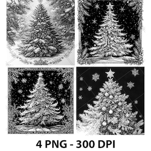 Natale Inverno Neve Pini File Incisione Laser Ardesia PNG Sottobicchiere Xtool Legno Nero Bianco Scala di Grigi Cnc Glowforge LightBurn Diodo CO2