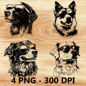 Gafas de sol para perro, cachorro, archivo láser, grabado en madera, PNG, corte de cocina, tabla de cortar, diseño de tablón, posavasos, grabado, Xtool, Glowforge, LightBurn, CO2