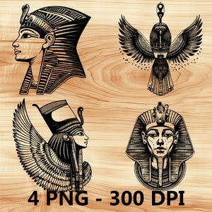 Diseño de cabeza de faraón del Antiguo Egipto Archivo láser Grabado en madera PNG Tabla de cortar para cocina Patrón de tablón Posavasos Xtool Glowforge LightBurn Diode