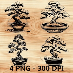 Bonsái en maceta, planta, árbol, archivo láser, grabado en madera, PNG, corte de cocina, tabla de cortar, diseño de tablón, posavasos, grabado, Xtool, Glowforge, LightBurn, CO2