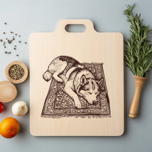 Alfombra para dormir para perros husky, raza de cachorro, archivo láser, grabado en madera, PNG, tabla de cortar para cocina, patrón de tablón, posavasos, Xtool Glowforge LightBurn 3D