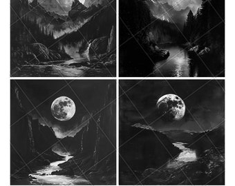 Valley River Moon Night Forest Slate Engraving File Laser Engraved PNG Design Pattern 2026 Trending Gift Personalized Wood Etched Stone Art