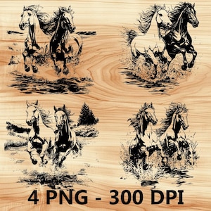 Caballos corriendo, playa, palmeras, archivo láser, grabado en madera, PNG, corte de cocina, tabla de cortar, diseño de tablón, posavasos, grabado, Xtool, Glowforge, LightBurn, CO2