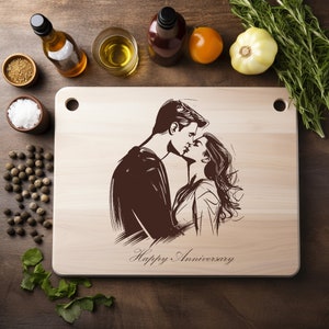 Archivo PNG de beso de aniversario Grabado láser Bandeja de madera Tabla de embutidos Tabla de quemar Posavasos Grabado Xtool Negro Blanco Cnc, Glowforge, LightBurn, CO2