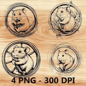 Lindo hámster jugando mascota corriendo Archivo láser Grabado en madera PNG Tabla de cortar para cocina Patrón de tablón Posavasos Xtool Glowforge LightBurn CO2 2D