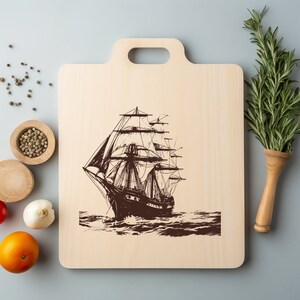 Barco antiguo, barco, archivo PNG láser, grabado, madera, tabla, bandeja, charcutería, tablón, quemar, posavasos, grabado Xtool, negro, blanco, CNC, Glowforge, LightBurn, diodo de CO2