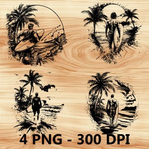Surfista de verano, vida isleña, playa, archivo láser, grabado en madera, PNG, corte de cocina, tabla de cortar, diseño de tablón, posavasos, grabado, Xtool, Glowforge, LightBurn, CO2