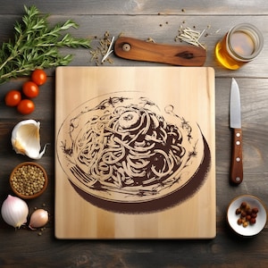 Pasta italiana, archivo PNG láser, grabado, tabla de madera, bandeja, embutidos, plancha, posavasos, grabado Xtool, CNC, Glowforge, LightBurn, diodo de CO2.