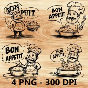 Bon Appetit männlich Kochmütze Laser-Datei Holzstich PNG Küche Cut Schneidebrett Brettchen Design Untersetzer Etch Xtool Glowforge LightBurn