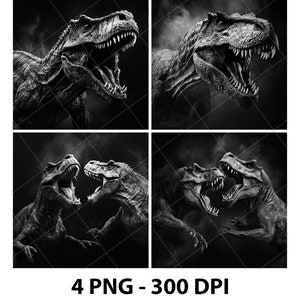 Raptor T Rex Dinosaur Fight Jurassic Laser Engraving File Slate PNG Coaster Xtool Wood Black White Grayscale Cnc Glowforge LightBurn CO2
