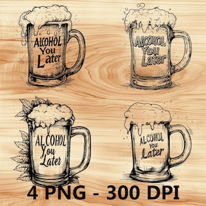 Alcohol Licor Cerveza Jarra Citas Archivo Láser Grabado en Madera PNG Tabla de Cortar para Cocina Patrón de Tablón Posavasos Xtool Glowforge LightBurn CO2 2D