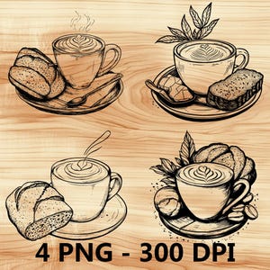 Taza caliente Café Pan Bocadillos Té Archivo láser Grabado en madera PNG Corte de cocina Tabla de cortar Patrón de tablón Posavasos Xtool Glowforge LightBurn CO2 2D