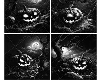 Spooky Halloween Carved Pumpkin Slate Engraving File Laser Engraved PNG Design Pattern 2026 Trending Gift Personalized Wood Etched Stone Art