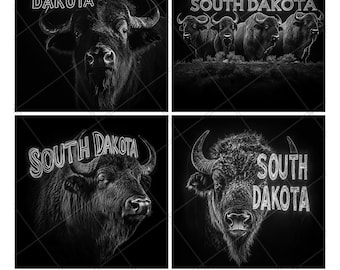 South Dakota State Yak Wild Buffalo Ox Slate Engraving File Wood Engrave PNG Design Pattern 2026 Trending Gift Personalized Wood